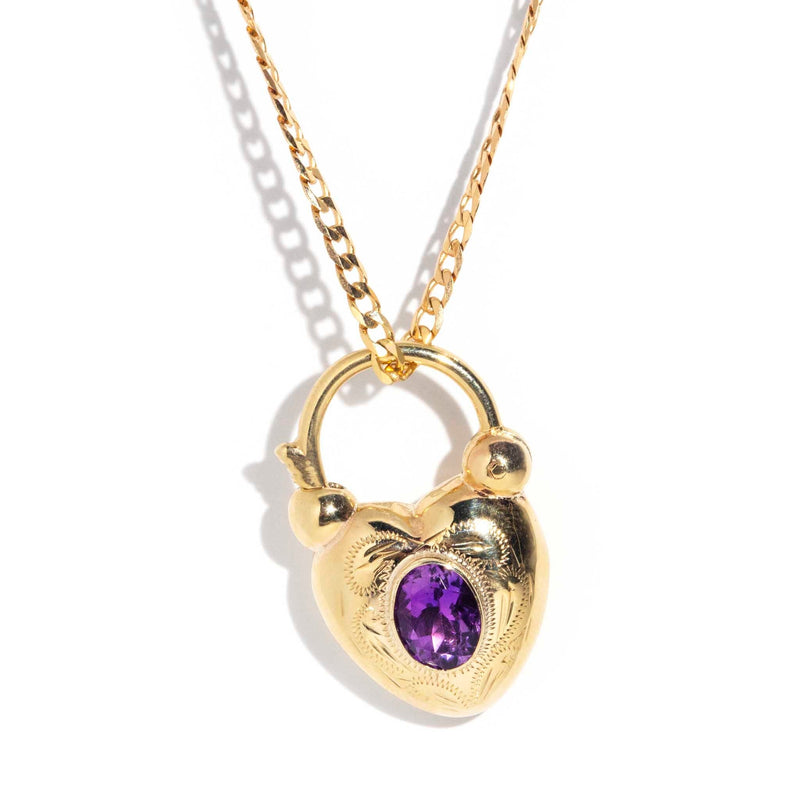 Abbey Circa 1970s 9ct Gold Amethyst Heart Shaped Pendant & Chain Pendants/Necklaces Imperial Jewellery 