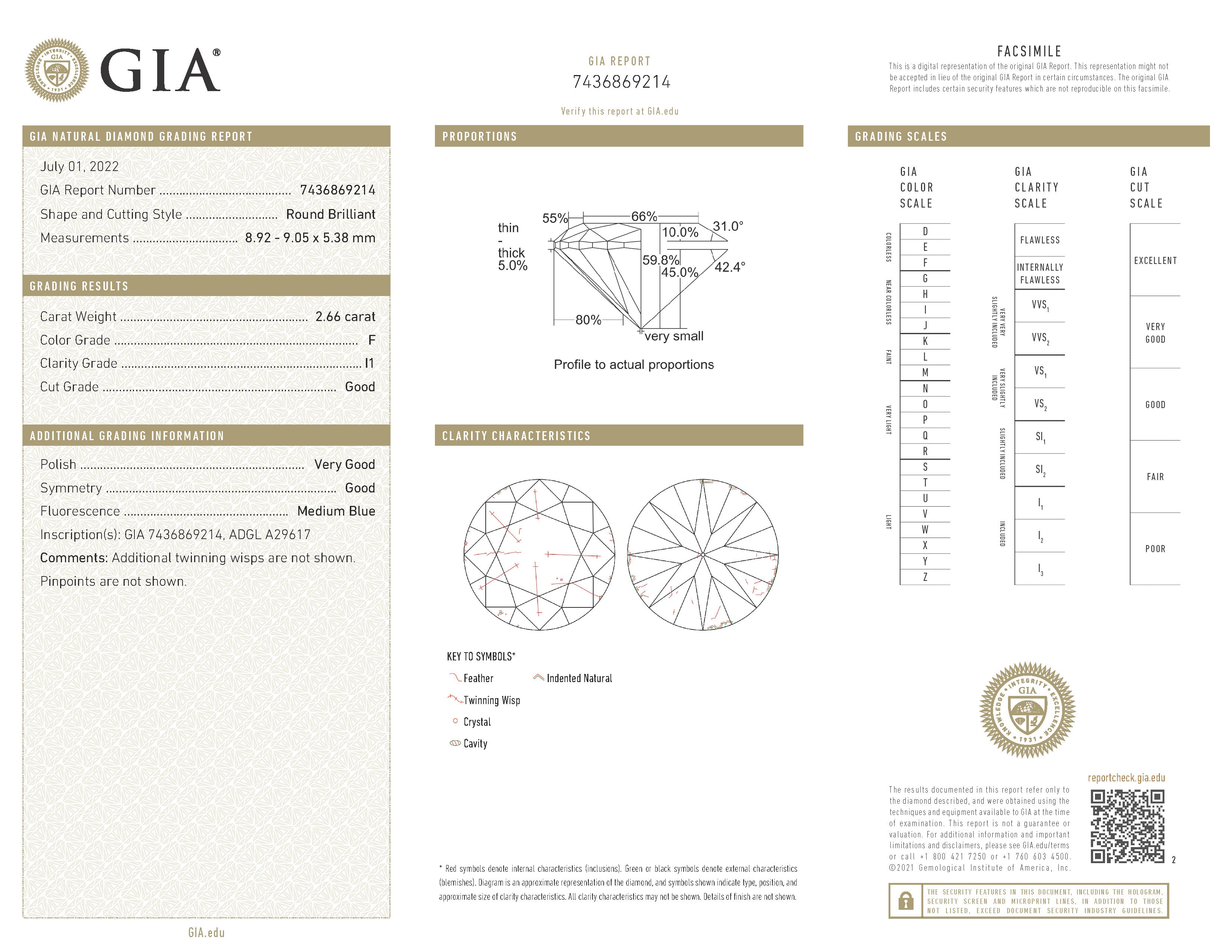 Adira 2.66ct GIA Certified Diamond Platinum Ring* OB Rings Imperial Jewellery 