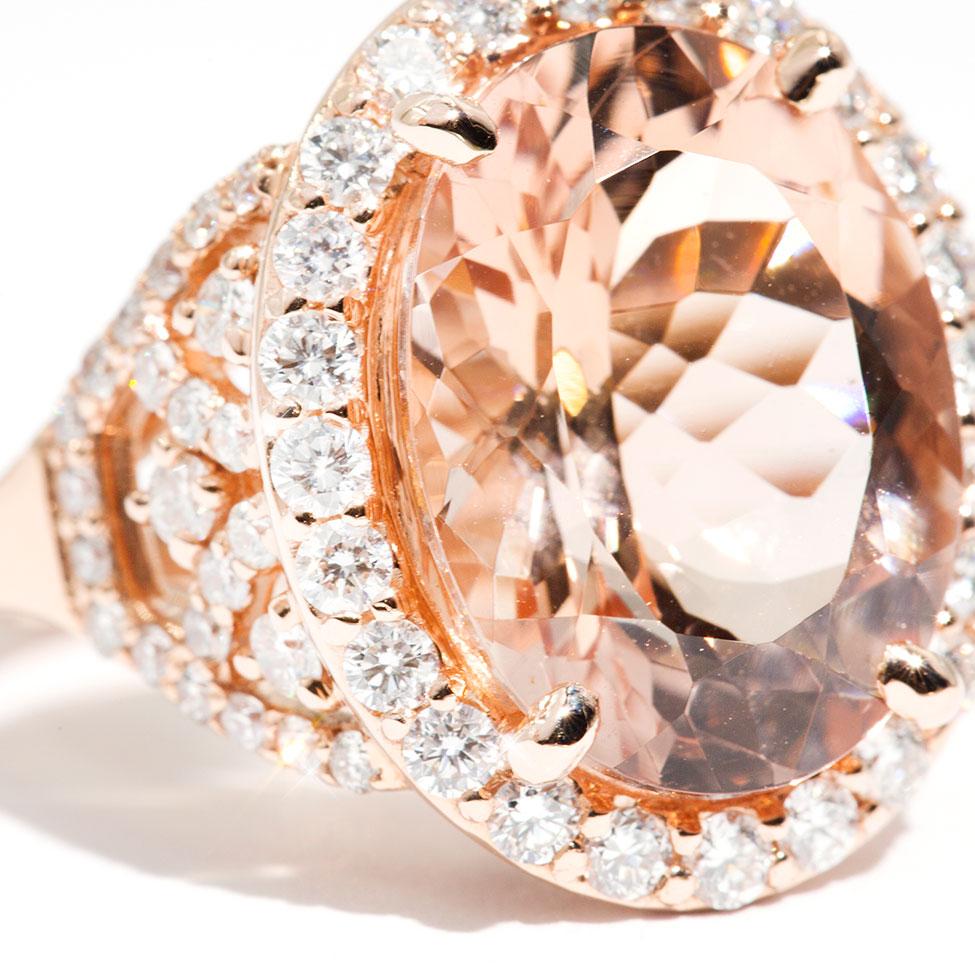 Adriana 18 Carat Rose Gold Morganite and Diamond Halo Ring Rings Imperial Jewellery - Auctions, Antique, Vintage & Estate