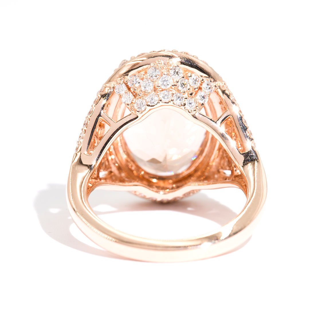 Adriana 18 Carat Rose Gold Morganite and Diamond Halo Ring Rings Imperial Jewellery - Auctions, Antique, Vintage & Estate