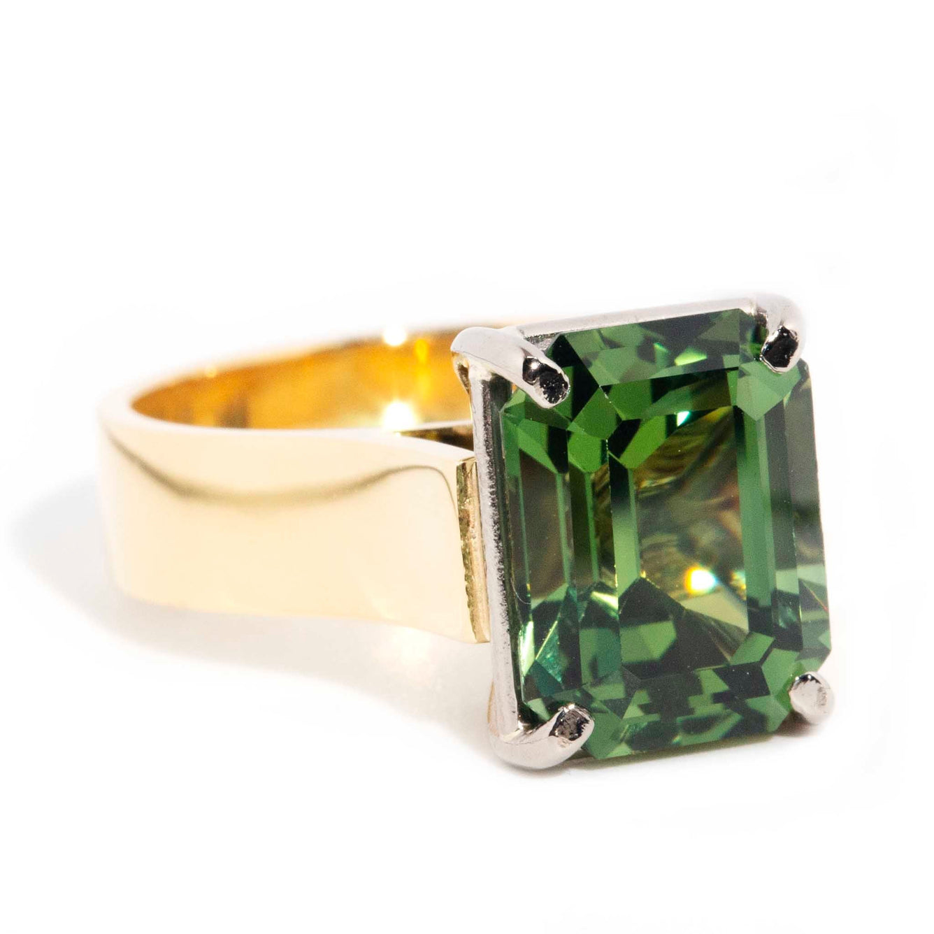 Adrianna Circa 1970s Emerald Cut Green Sapphire Solitaire Ring* OB Rings Imperial Jewellery 