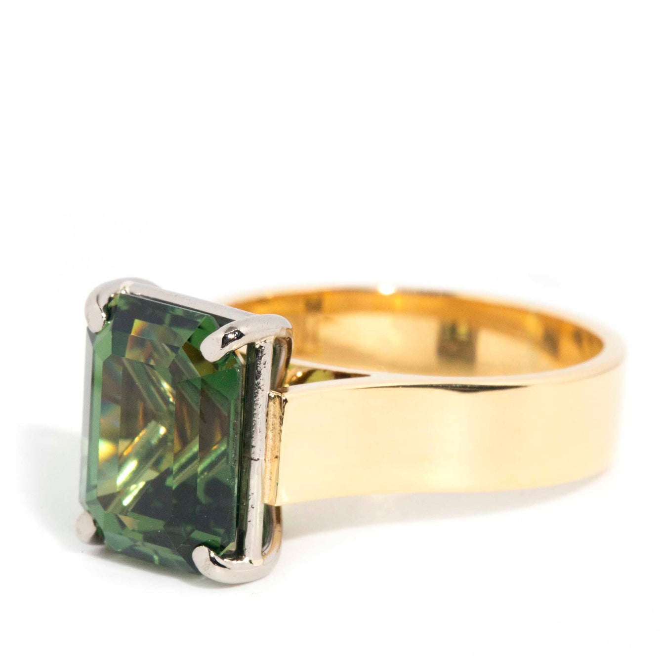 Adrianna Circa 1970s Emerald Cut Green Sapphire Solitaire Ring* OB Rings Imperial Jewellery 