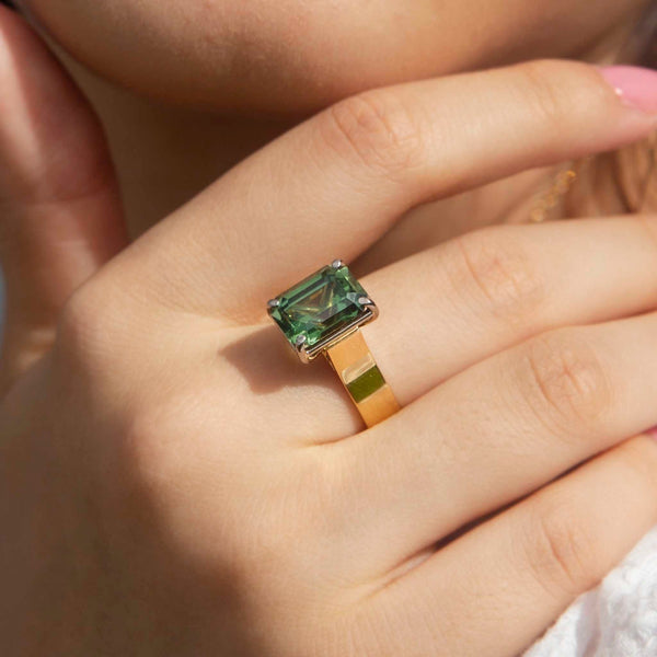 Adrianna Circa 1970s Emerald Cut Green Sapphire Solitaire Ring Rings Imperial Jewellery 
