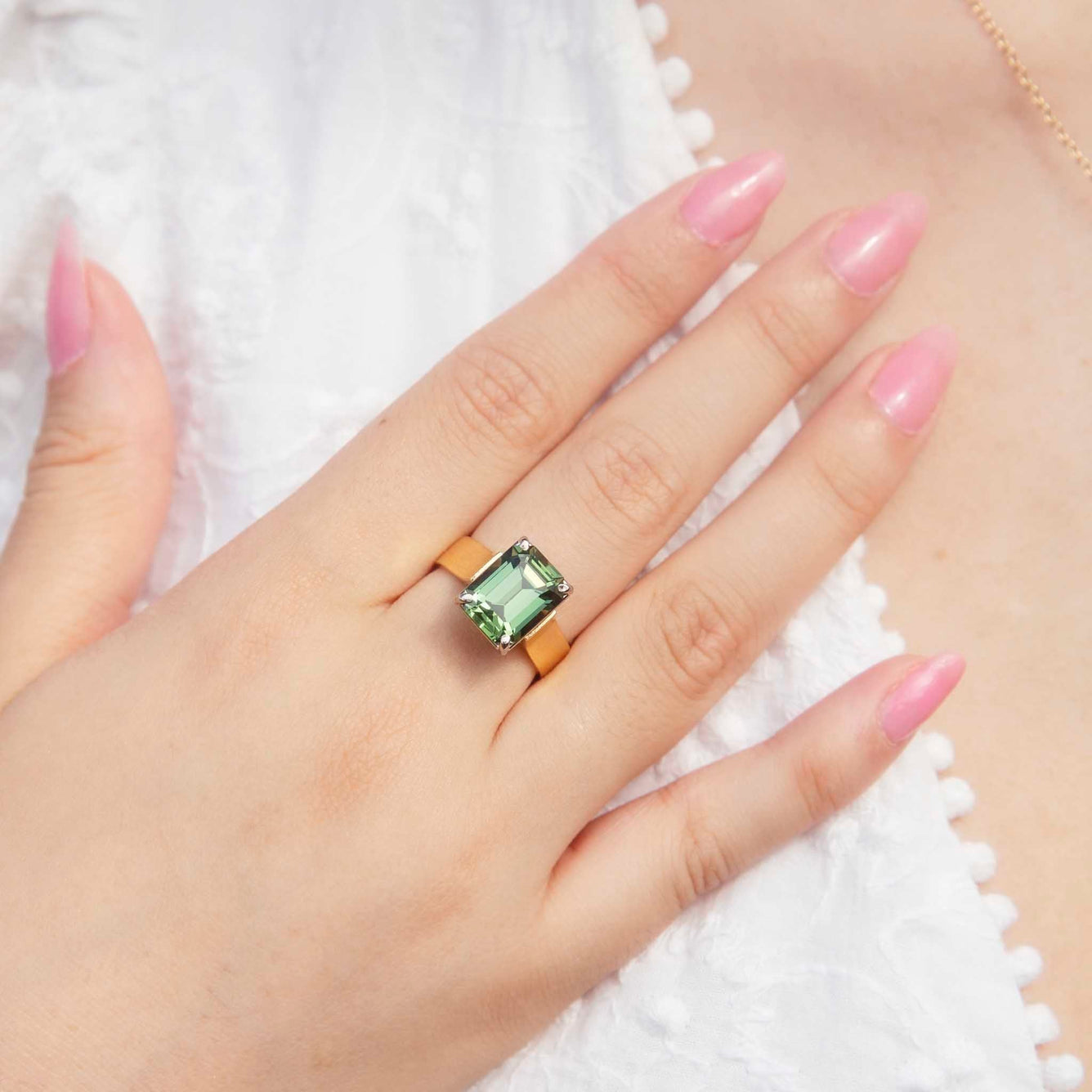 Adrianna Circa 1970s Emerald Cut Green Sapphire Solitaire Ring Rings Imperial Jewellery 