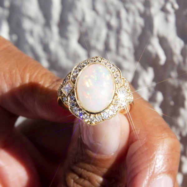 Agnes Australian Opal & Diamond Dress Ring Rings Imperial Jewellery 