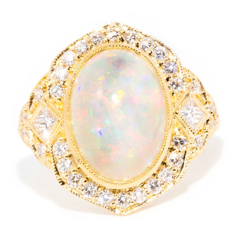 Contemporary Crystal Opal Pink Sapphire and Diamond Ring 18ct Gold