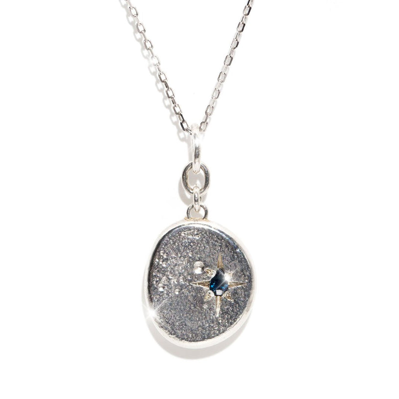 Ainsley Silver & Vintage Blue Sapphire Sundial Pendant & Chain Pendants/Necklaces Imperial Jewellery 