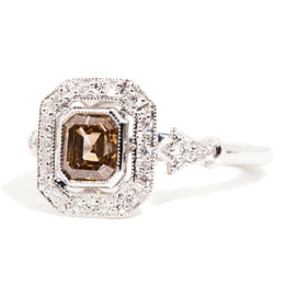 Aleah 18 Carat White Gold Cognac Diamond Vintage Cluster Ring Rings Imperial Jewellery