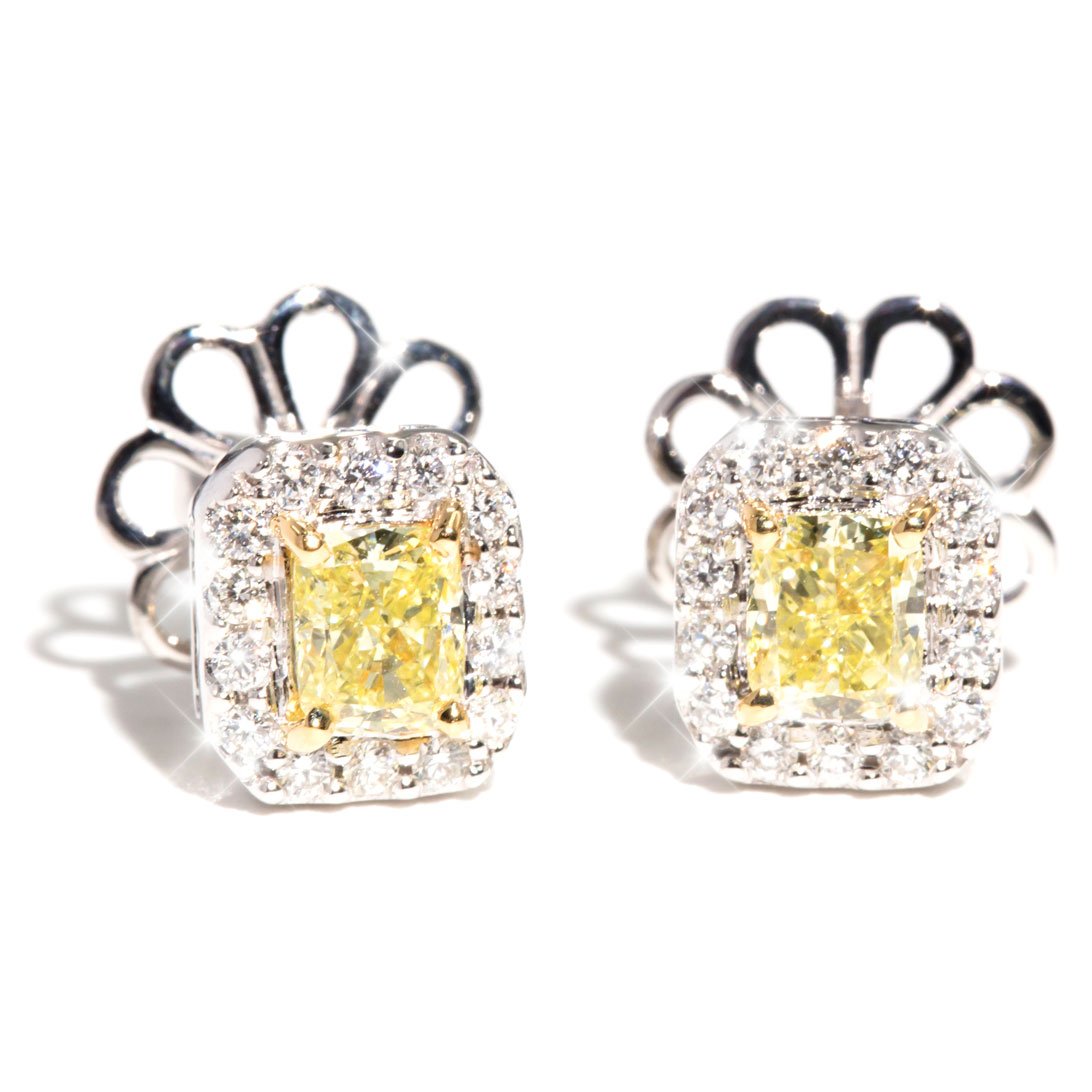 Yellow diamond hotsell halo stud earrings