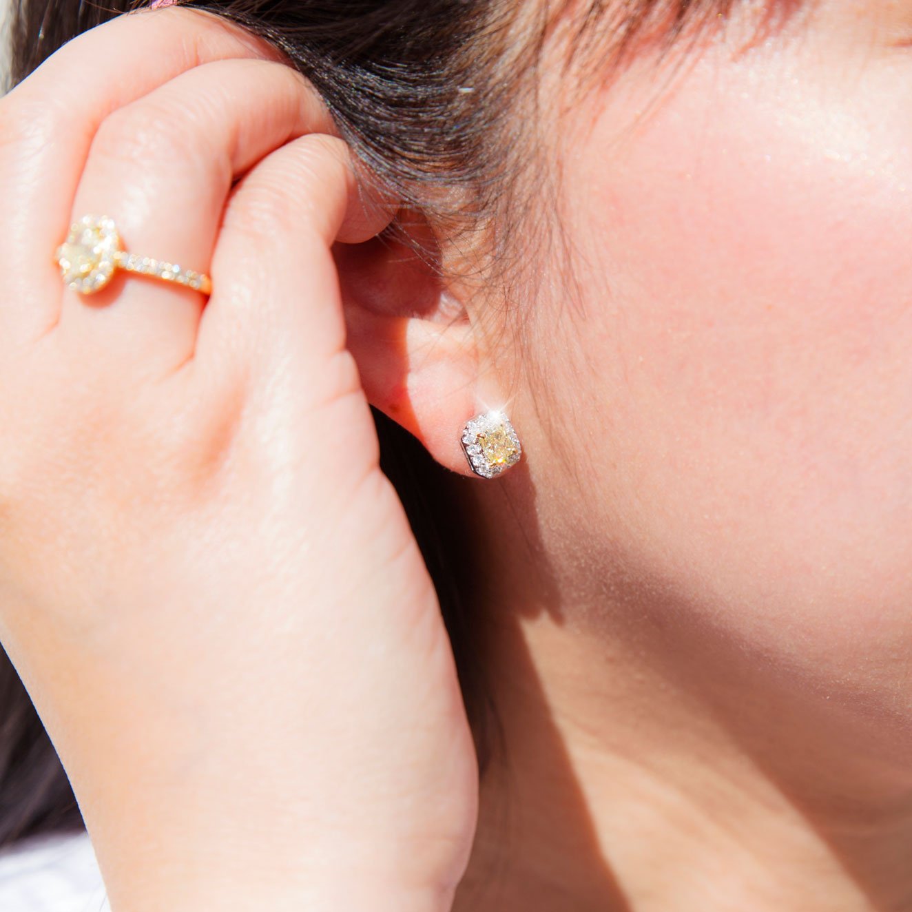 Alexa 18 Carat Certified Yellow & White Diamond Halo Stud Earrings Earrings Imperial Jewellery