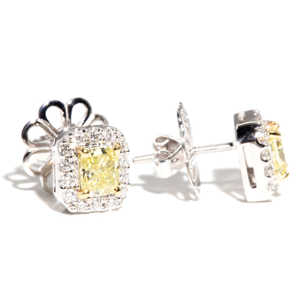 Alexa 18 Carat Certified Yellow & White Diamond Halo Stud Earrings Earrings Imperial Jewellery