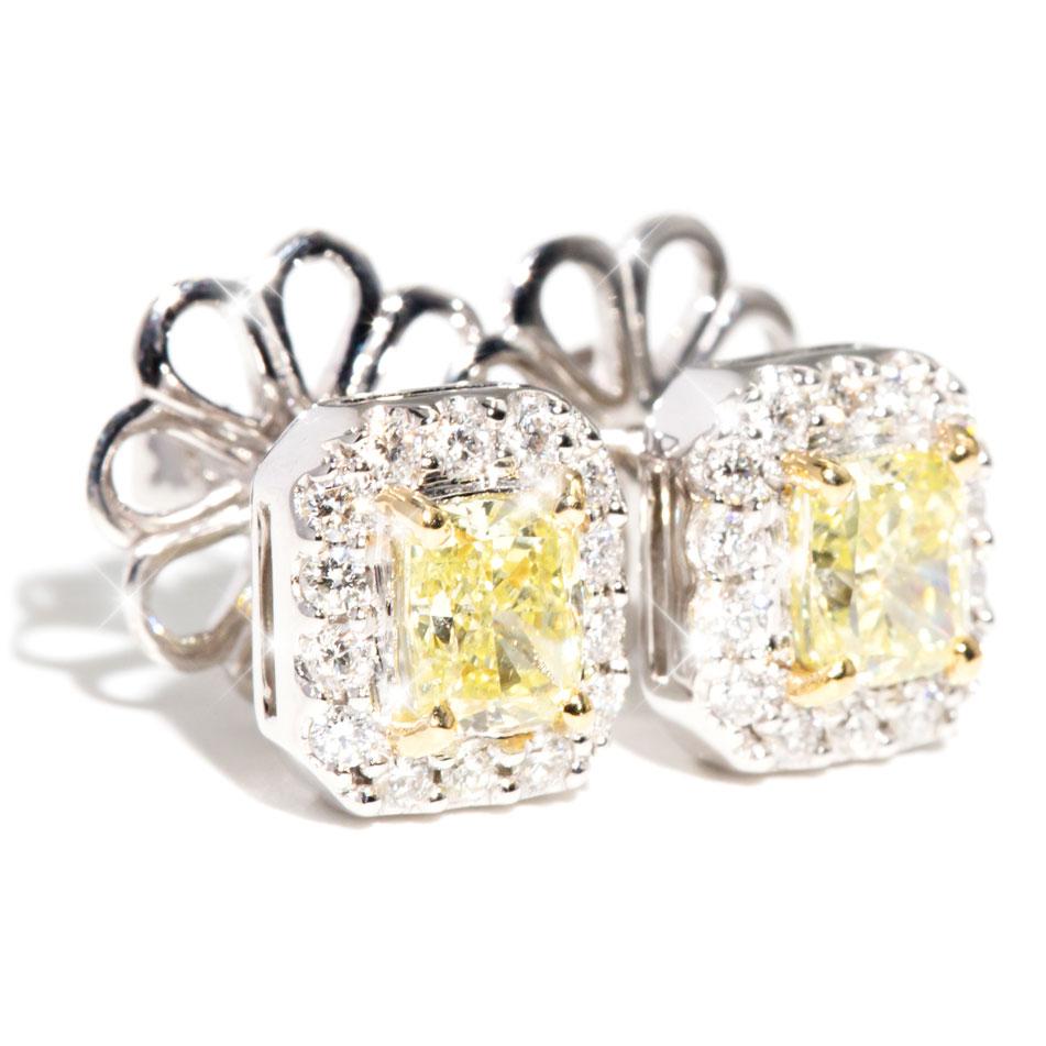 Alexa 18 Carat Certified Yellow & White Diamond Halo Stud Earrings Earrings Imperial Jewellery