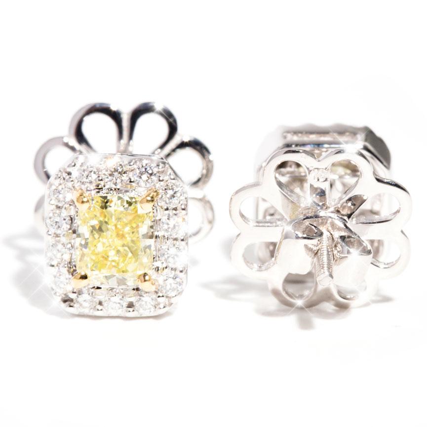 Alexa 18 Carat Certified Yellow & White Diamond Halo Stud Earrings Earrings Imperial Jewellery