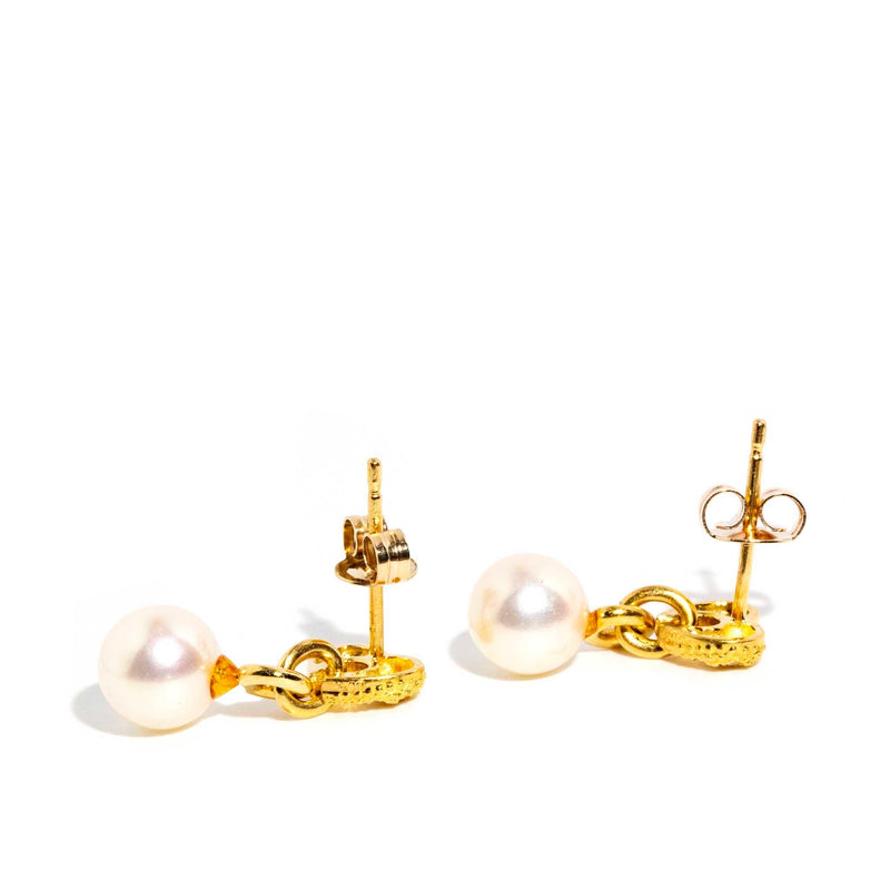 Almira 1980s Diamond & Pearl Bubble Heart Studs 18ct Gold Earrings Imperial Jewellery 