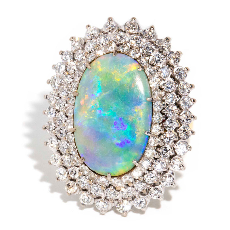 Amelia 1970s Australian Opal & Diamond Ring* OB Rings Imperial Jewellery 