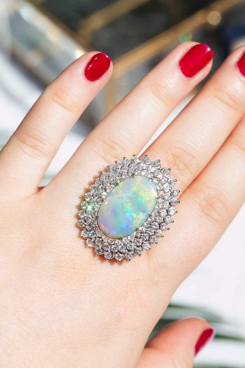 Amelia 1970s Australian Opal & Diamond Ring Rings Imperial Jewellery 