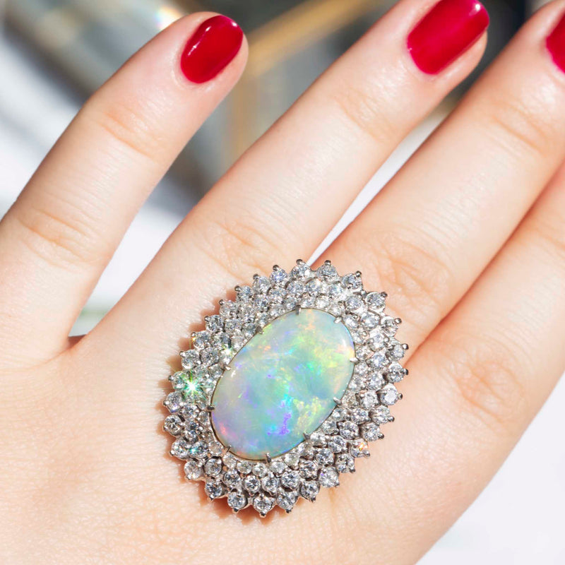 Round Black Opal Diamond Ring 5061 | Black Opal Jewelry