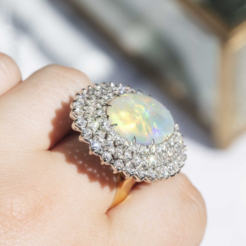 Amelia 1970s Australian Opal & Diamond Ring Rings Imperial Jewellery 