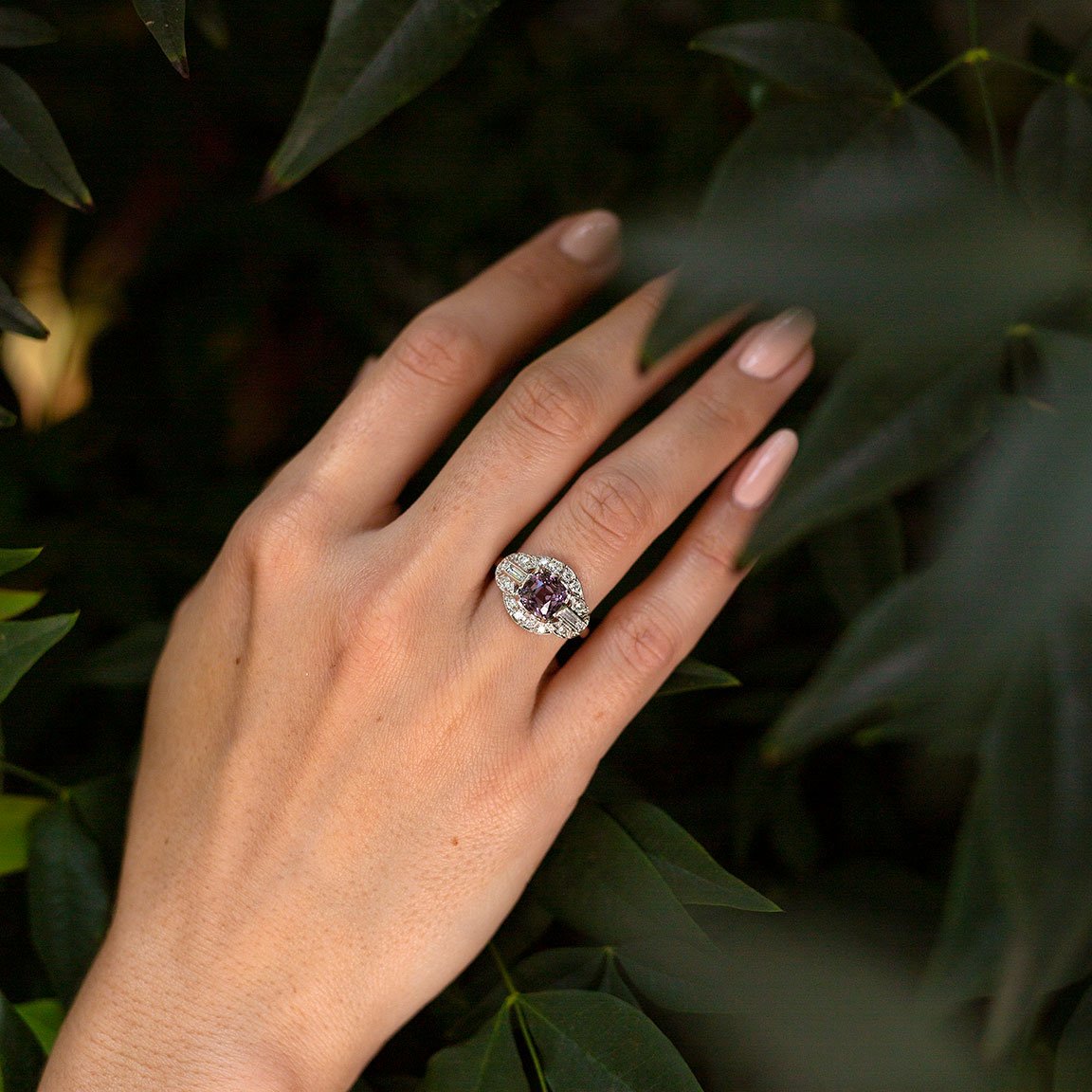 Amina Grey Spinel and Diamond Platinum Ring Ring Imperial Jewellery - Auctions, Antique, Vintage & Estate 