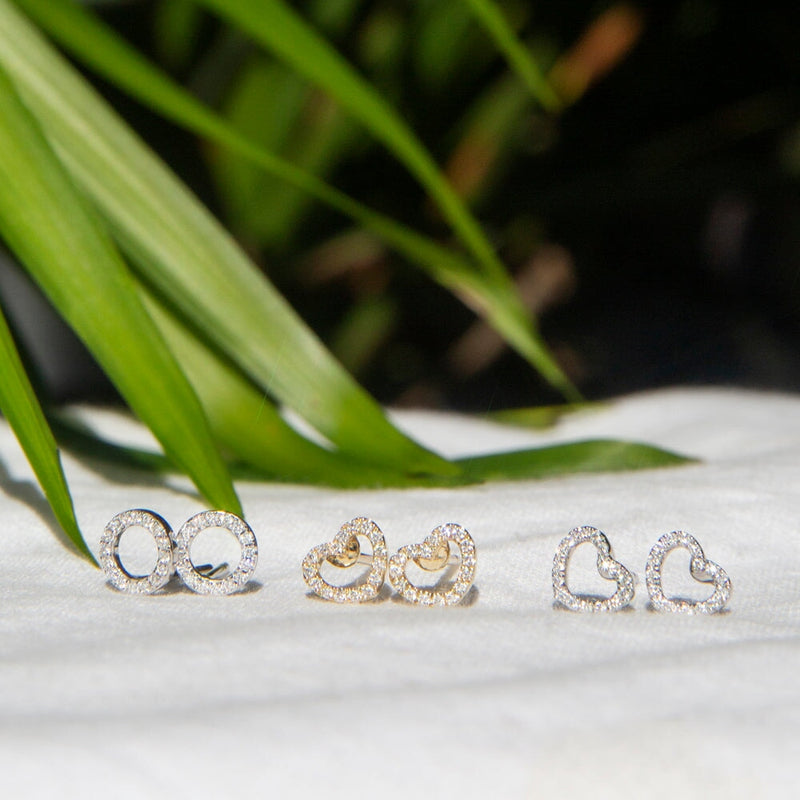 Amor Love Heart Diamond Stud Earrings 9ct Yellow Gold Necklaces Imperial Jewellery 