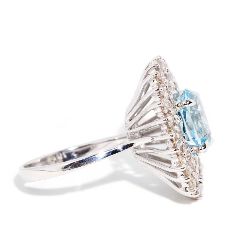 Andrea 1970s Aquamarine & 1.56 Carat Diamond 14ct White Gold Ring Rings Imperial Jewellery 