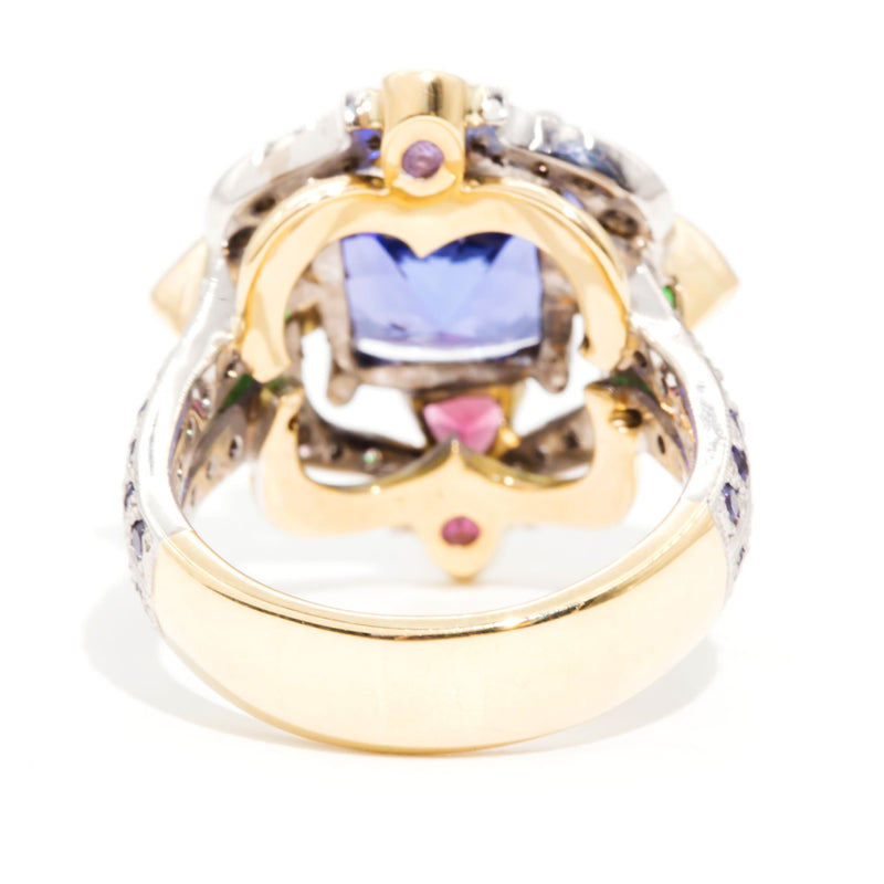Angelique Handmade Sapphire Diamond and Garnets 18 Carat Gold Ring Rings Imperial Jewellery