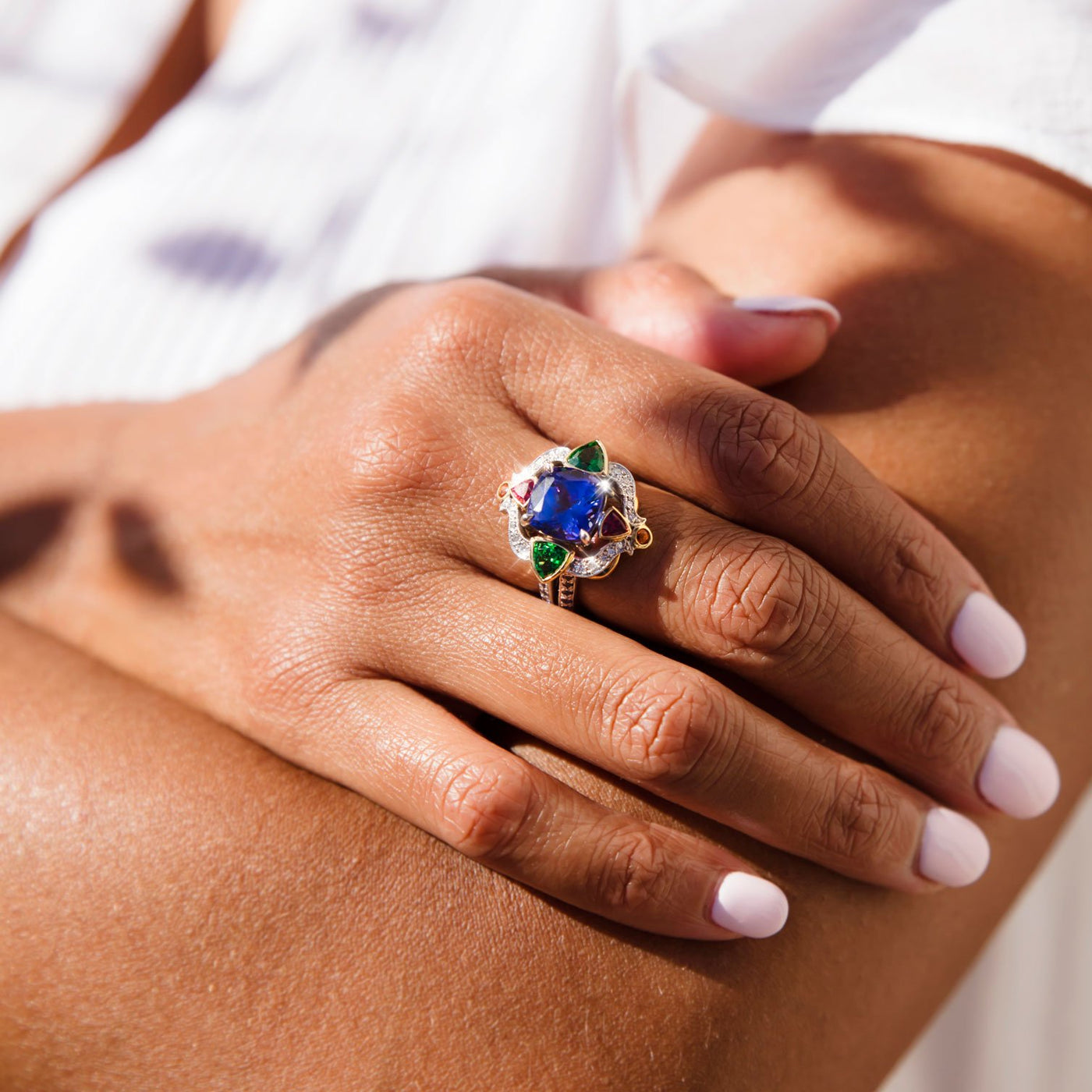 5.36 Carat Tanzanite Diamond Sapphire 18 Carat Gold Estate Ring Imperial Jewellery