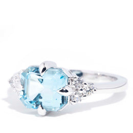 Angelita 2.92ct Bright Blue Aquamarine & Diamond Contemporary 18ct Gold Ring* GTG Rings Imperial Jewellery 