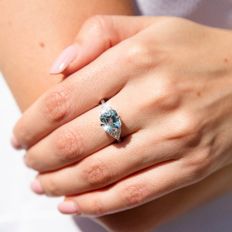 Angelita 2.92ct Bright Blue Aquamarine & Diamond Contemporary 18ct Gold Ring* GTG Rings Imperial Jewellery 
