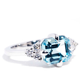 Angelita 2.92ct Bright Blue Aquamarine & Diamond Contemporary 18ct Gold Ring* GTG Rings Imperial Jewellery 