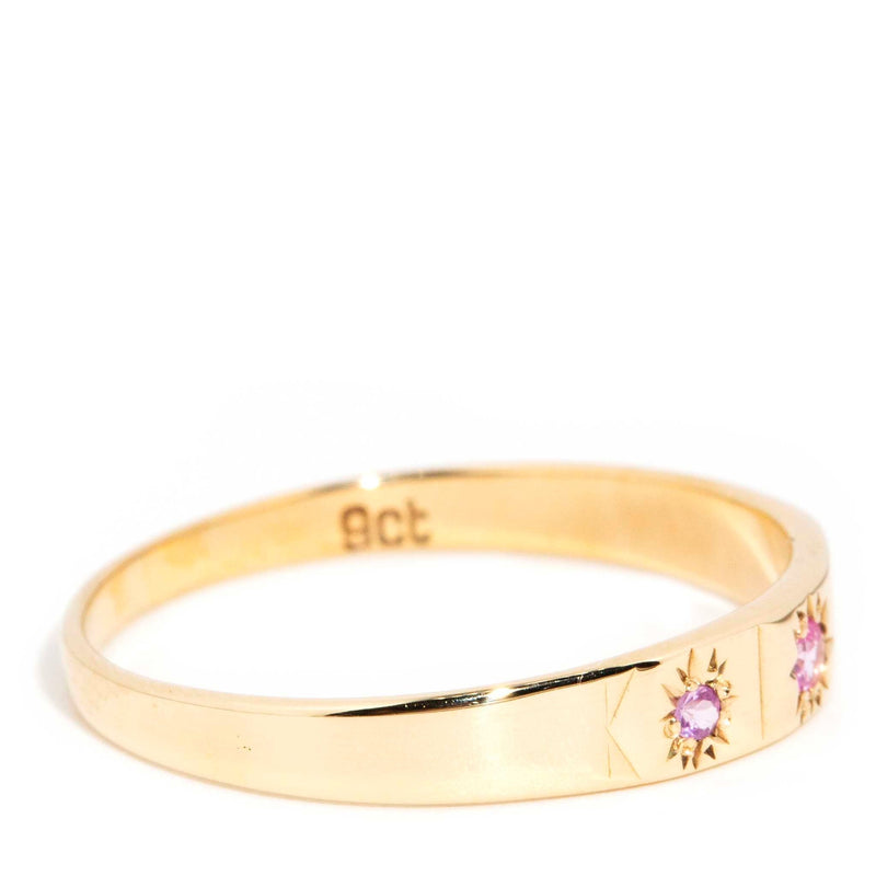 Annie 1970s Pink Sapphire Band 9ct Gold Rings Imperial Jewellery 