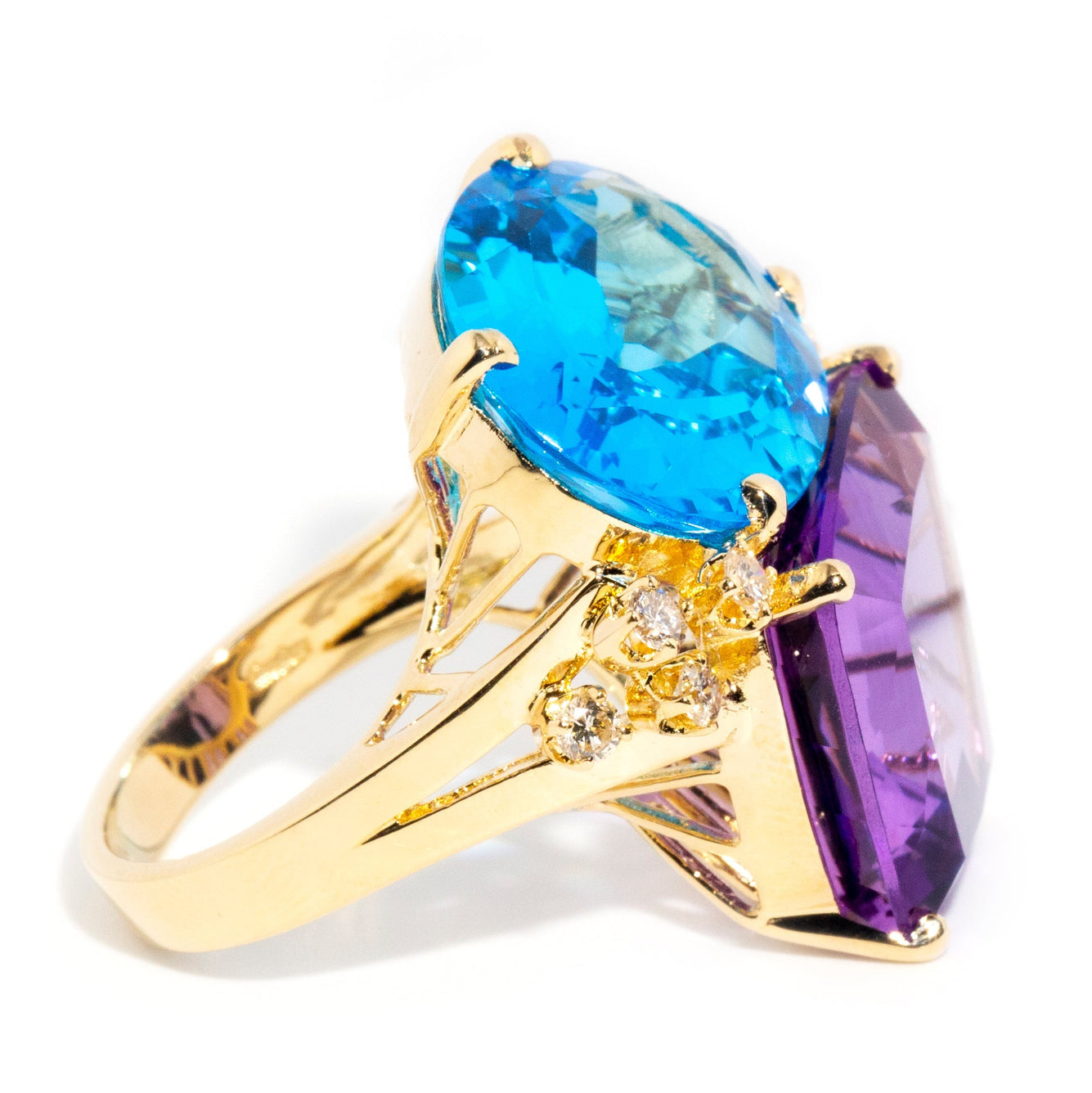 Amethyst & Topaz 9ct Gold Pear-Shaped Trilogy Ring – Ellibelle Jewellery