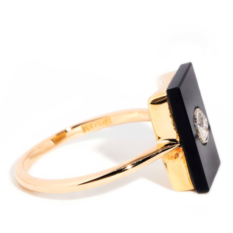 Antonia 18ct Yellow Gold Onyx & Diamond Narrow Band* OB Gemmo $ Rings Imperial Jewellery 