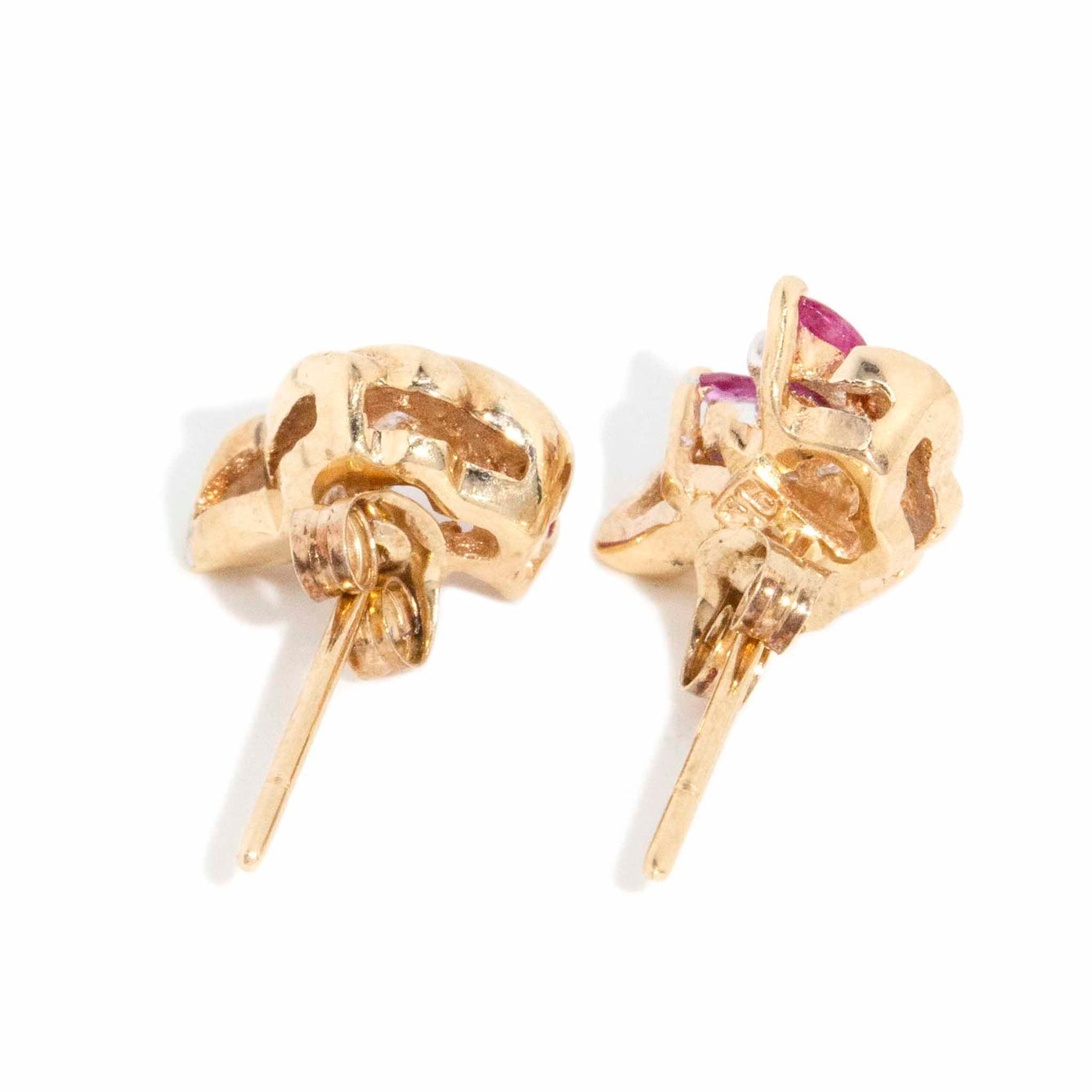 Archie 1980s Ruby & Diamond Stud Earrings 9ct Gold* DRAFT Rings Imperial Jewellery 