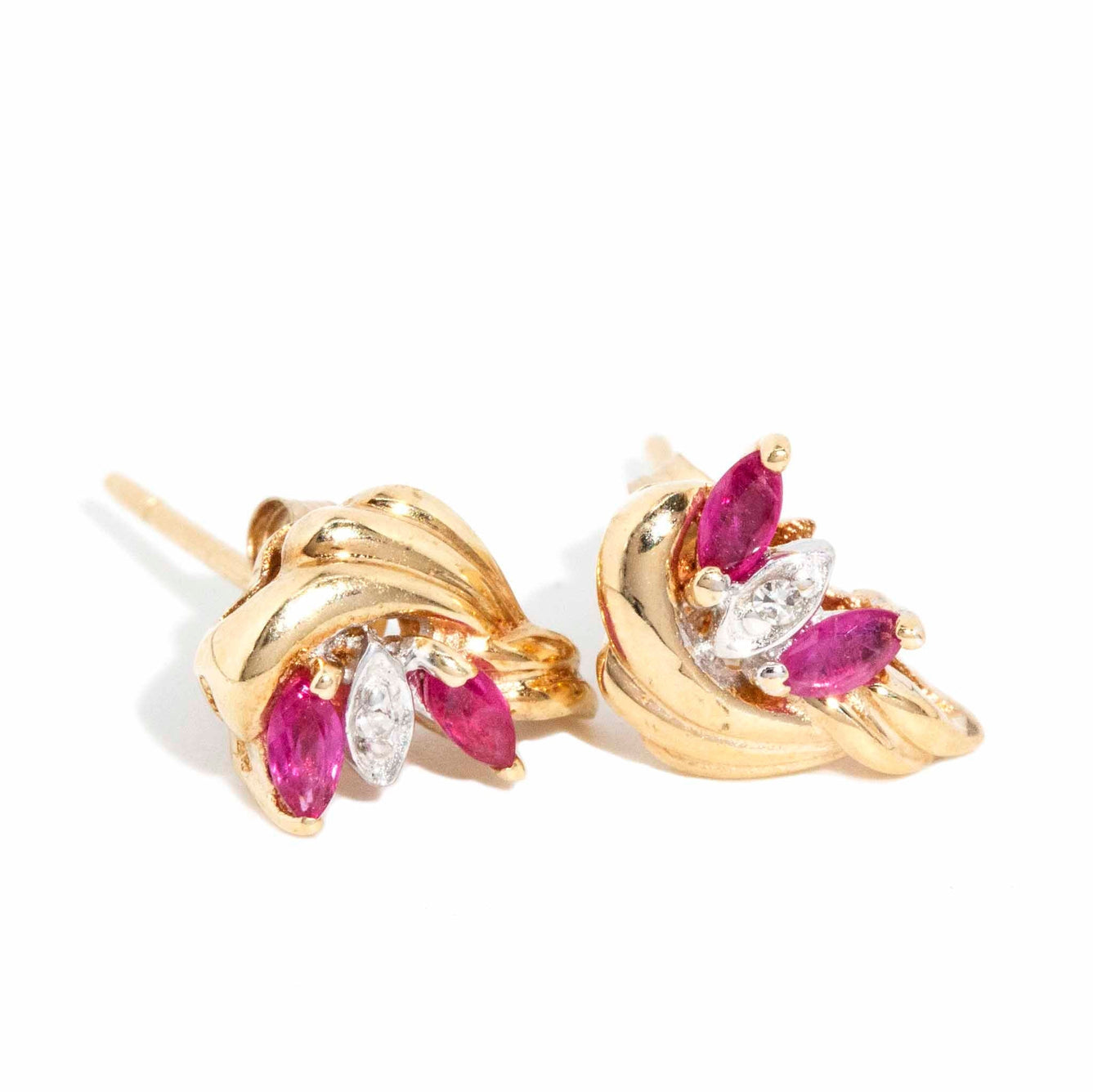 Archie 1980s Ruby & Diamond Stud Earrings 9ct Gold* DRAFT Rings Imperial Jewellery 
