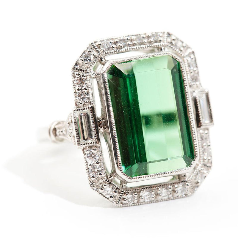 Argentina Platinum Tourmaline Diamond Vintage Ring Ring Imperial Jewellery - Auctions, Antique, Vintage & Estate 