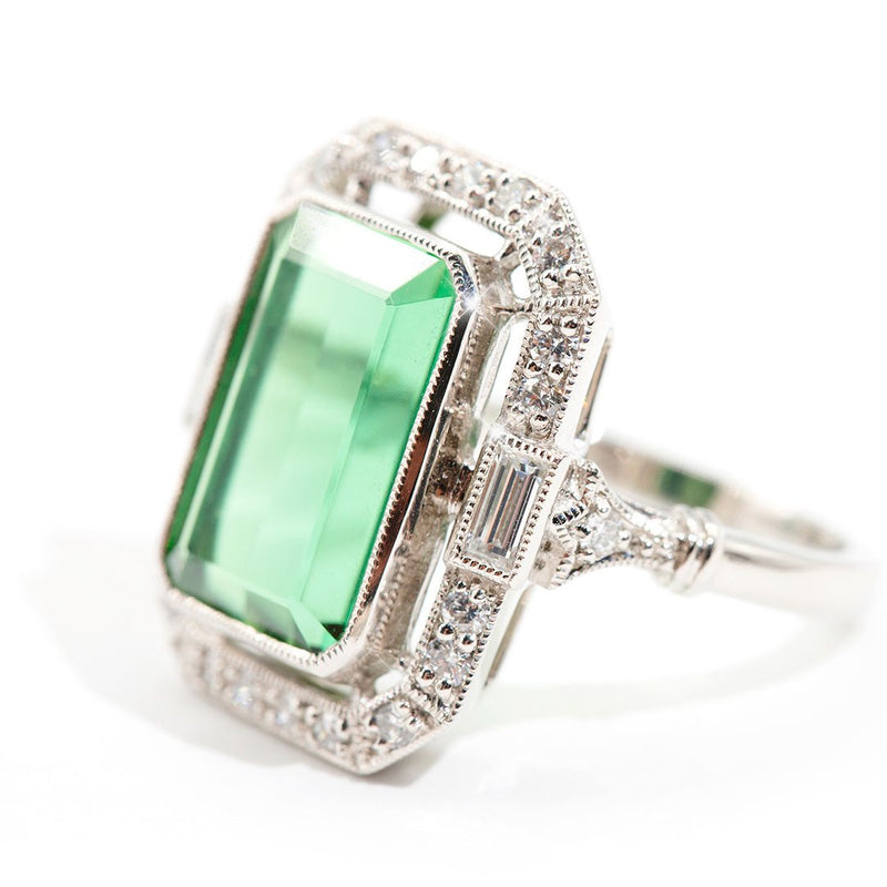 Argentina Platinum Tourmaline Diamond Vintage Ring Ring Imperial Jewellery - Auctions, Antique, Vintage & Estate 