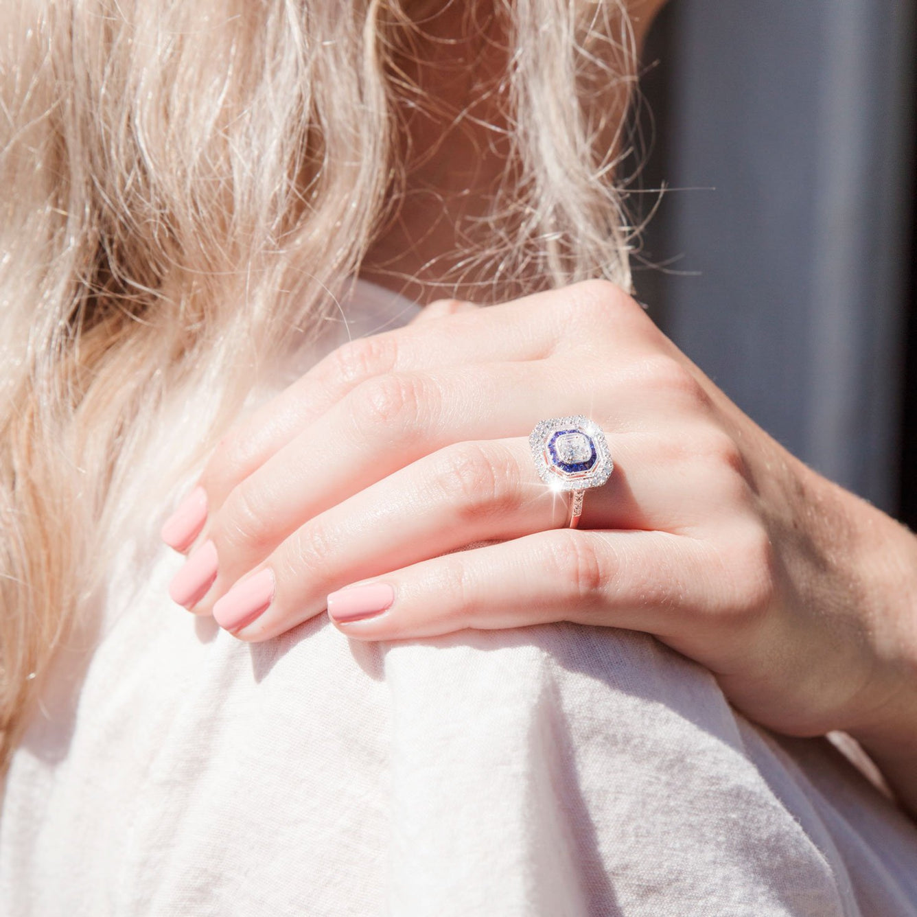 Ario Certified 0.41 Carat Diamond & Sapphire Vintage Art Deco Ring Rings Imperial Jewellery