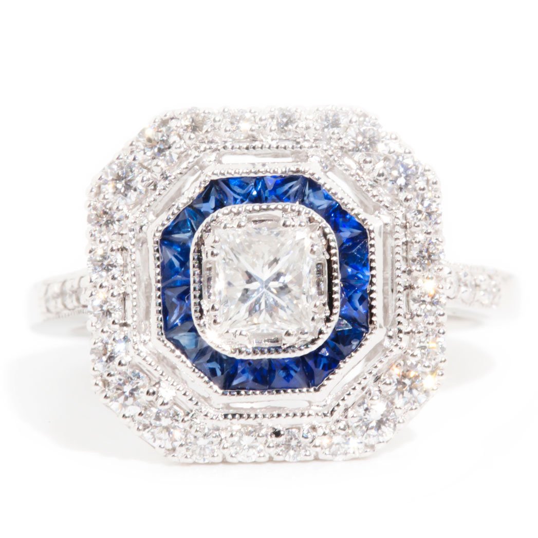 Ario Certified 0.41 Carat Diamond & Sapphire Vintage Art Deco Ring Rings Imperial Jewellery Imperial Bullion - Chermside Westfield