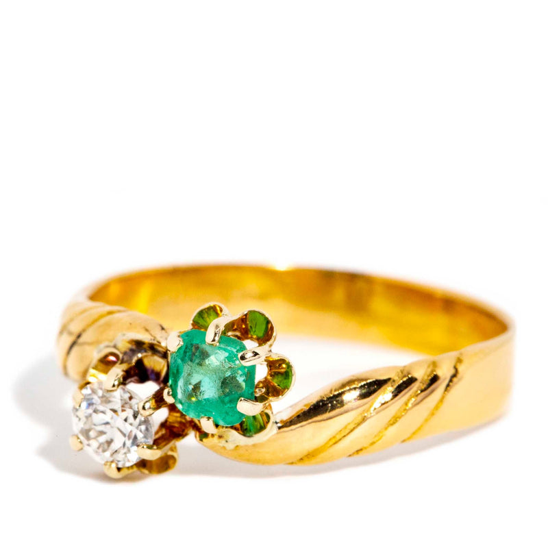 Arlene 1900s Emerald & Diamond Toi Et Moi Ring 22ct Rings Imperial Jewellery 