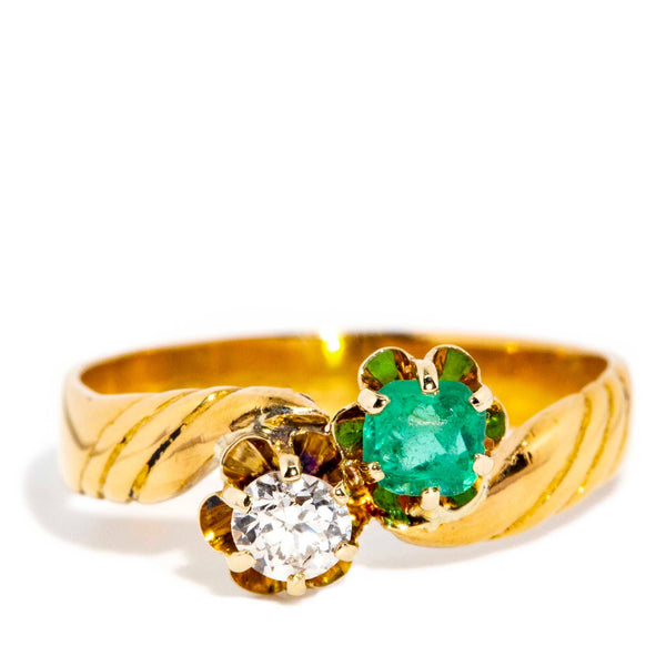 Arlene 1900s Emerald & Diamond Toi Et Moi Ring 22ct Rings Imperial Jewellery Imperial Jewellery - Hamilton 