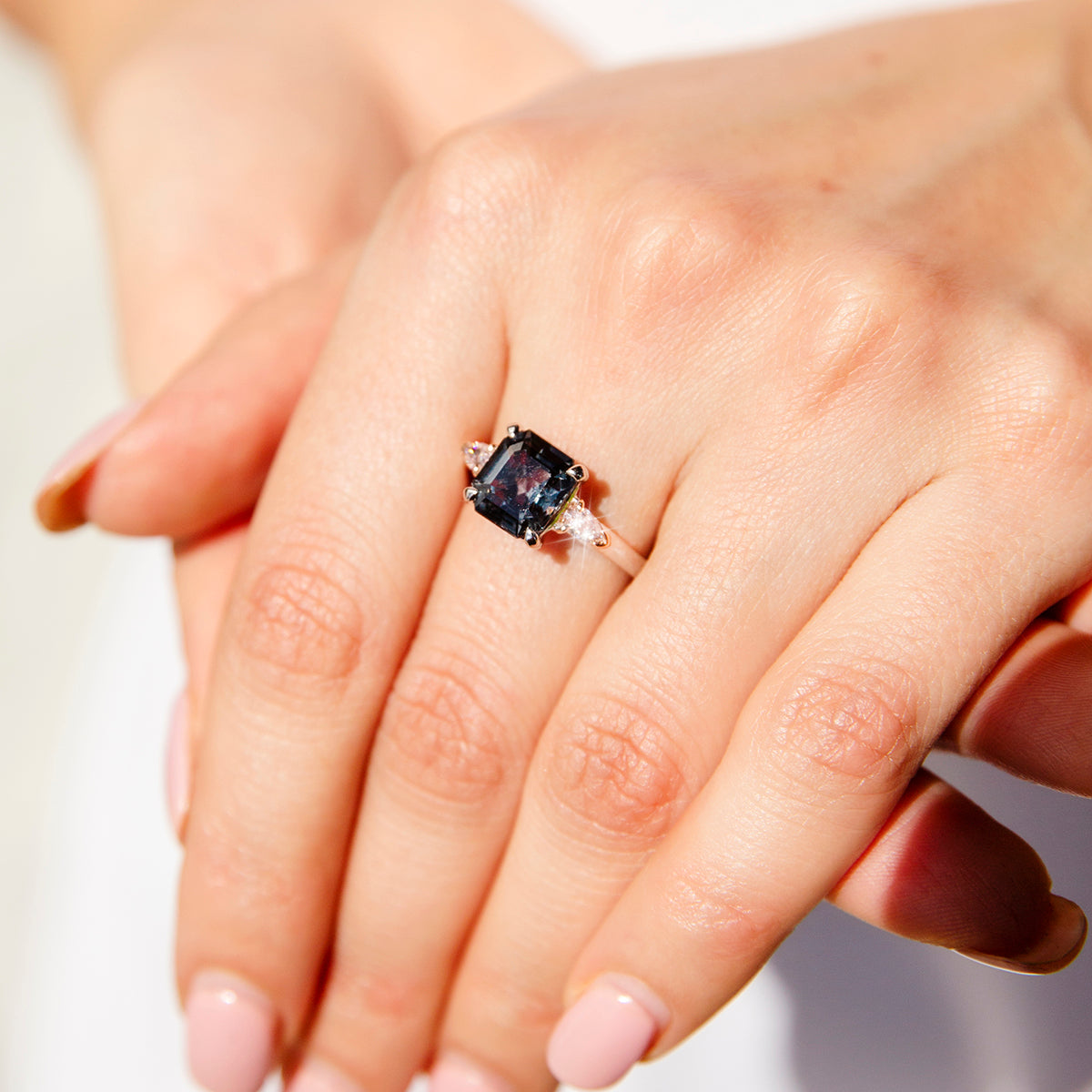3.01 Carat Emerald Cut Purple Spinel and Diamond 18 Carat Gold