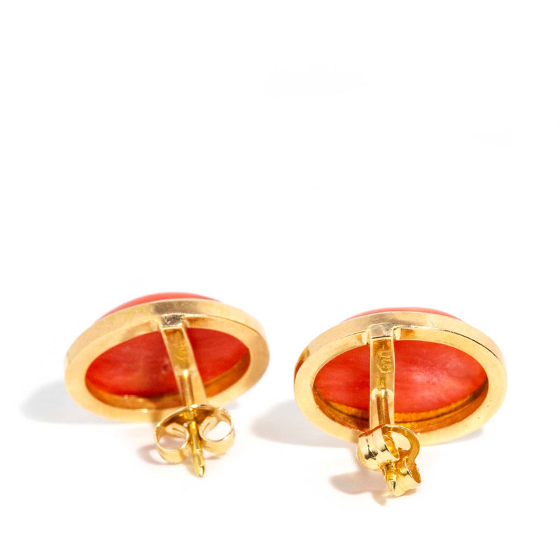 Armande 1960s Coral Cabochon Studs 18ct Gold Earrings Imperial Jewellery 