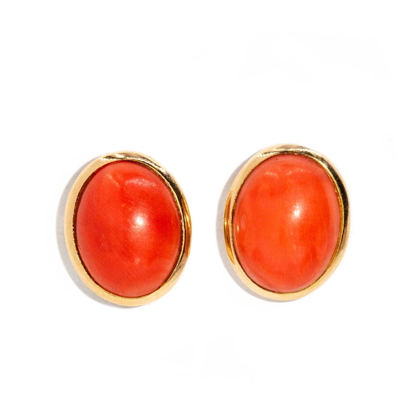 Armande 1960s Coral Cabochon Studs 18ct Gold Earrings Imperial Jewellery Imperial Jewellery - Hamilton 