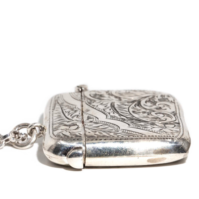 Arthur 1903 Silver Vesta Matchbox Case & Chain Brooches Imperial Jewellery 