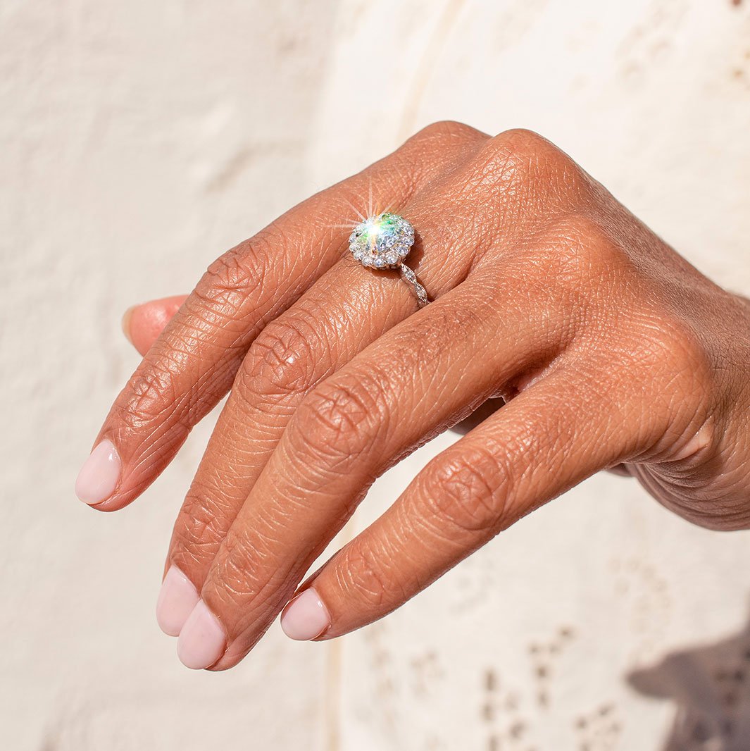 Atlas Platinum Diamond Halo Vintage Engagement Ring Rings Imperial Jewellery - Auctions, Antique, Vintage & Estate 