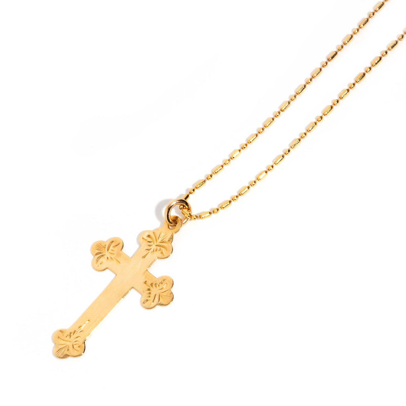 Aubree 18ct Yellow Gold Clubbed Cross & Chain Pendants/Necklaces Imperial Jewellery 