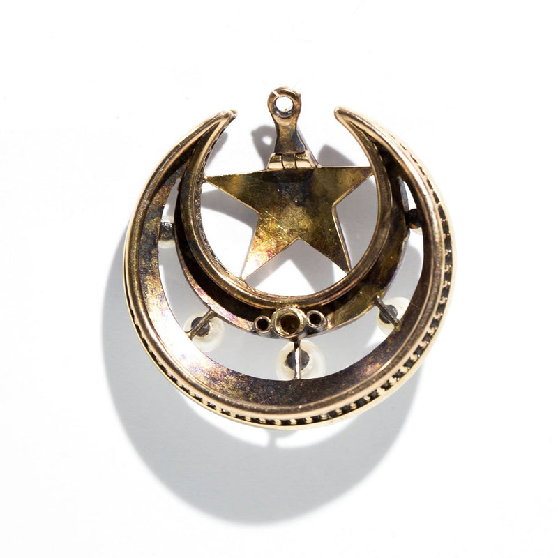 Audette Victorian Antique Star and Moon Seed Pearl Brooch Brooches Imperial Jewellery - Auctions, Antique, Vintage & Estate 