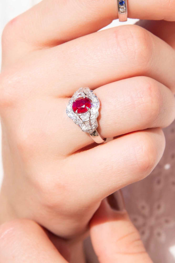 Audrey 1.35ct Oval Red Ruby & Diamond 18ct Gold Cluster Ring* GTG Rings Imperial Jewellery 