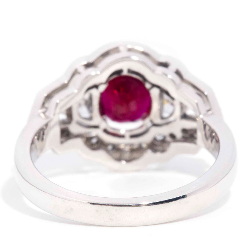 Audrey 1.35ct Oval Red Ruby & Diamond 18ct Gold Cluster Ring* OB Rings Imperial Jewellery 